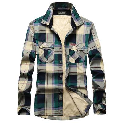 Autumn and Winter Men's Plaid Long-sleeved Shirt Fleece Thickened Thermal Shirt Large Size Shirt Tide