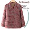 Spring National Style Long-Sleeve Lapel Shirt for Middle-Aged and Elderly Women