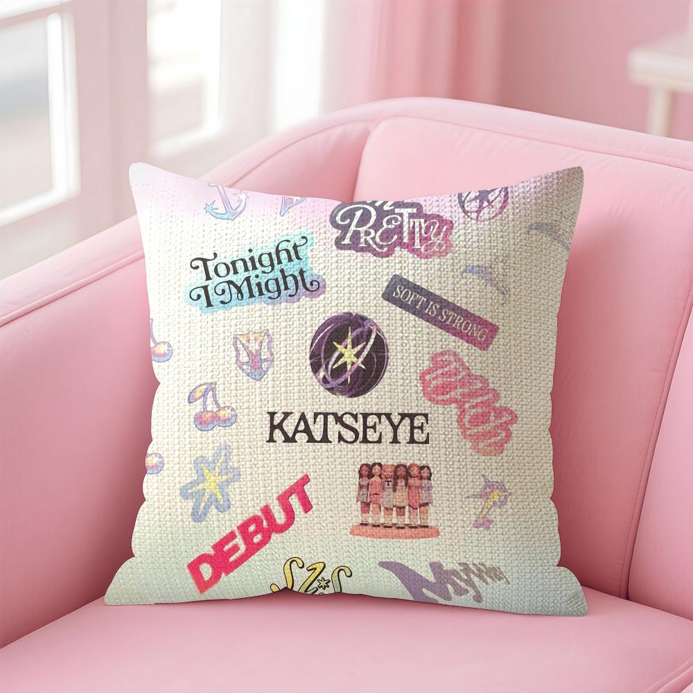 Band KKatseye Cushion Cover Natural Linen Pillow Case DoubleSided Print Decorative Sofa Pillowcase Home Decor Gift