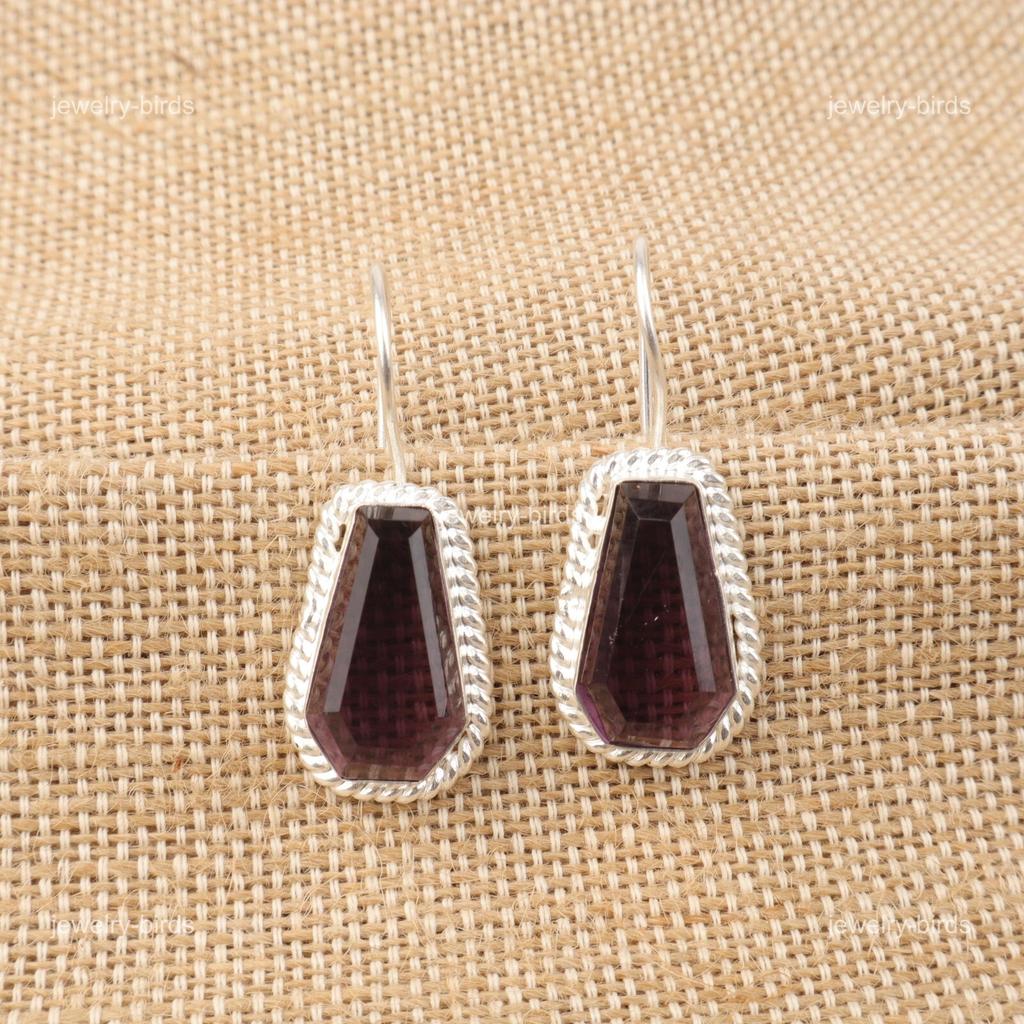 Coffin Natural Amethyst 925 Sterling Silver Ethnic Drop Dangle Hook New Earrings EE-137-6