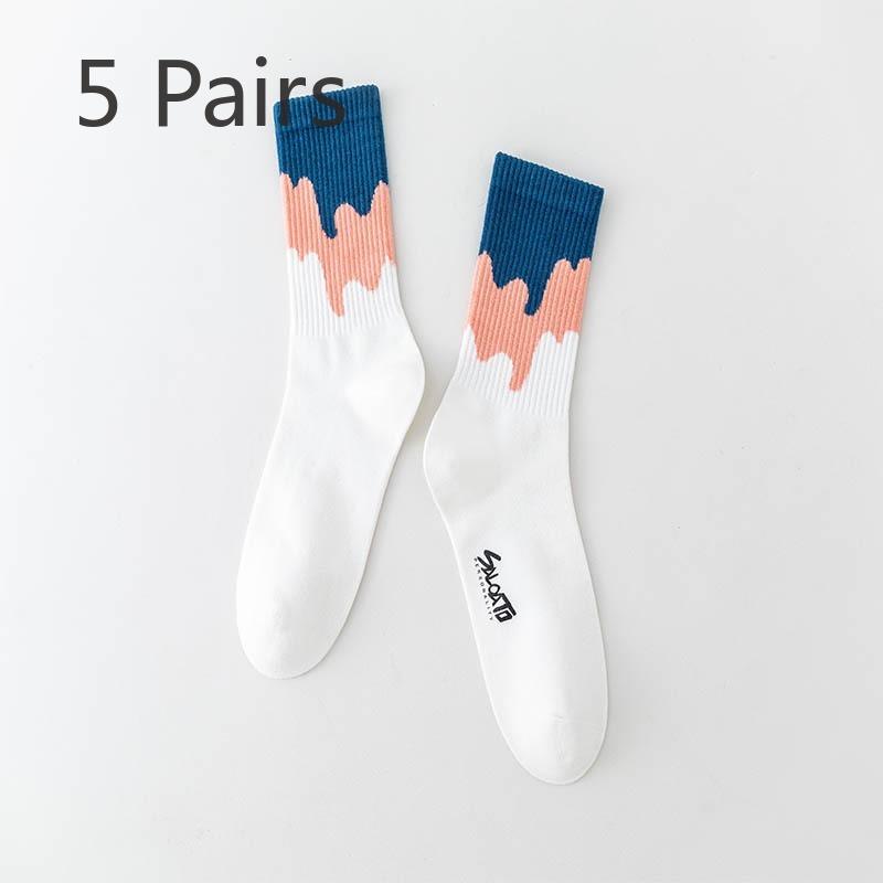 

5 пар весенних и осенних носков из чистого хлопка для девочек, модных спортивных и повседневных, для студентов, длиной до середины икры 5 Pairs синий/белый