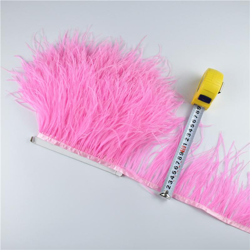 1Meters Ostrich Feathers On Tape Fringe Trim Ribbon 10-15Cm 4-6" Long White Feather Trims Decor For Clothes Flecos Decoration