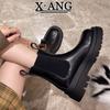 Leather Cigarette Boots Women's Chelsea Boots Short Boots Autumn and Winter New Thick-soled Height-increasing British Martin Boots Single Boots