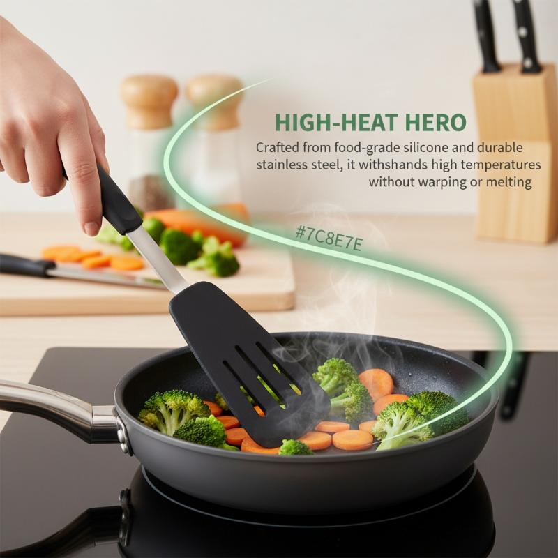 Silikon-Pfannenwender mit Edelstahlgriff für die Heimküche, flexibel, hitzebeständig, zum Kochen