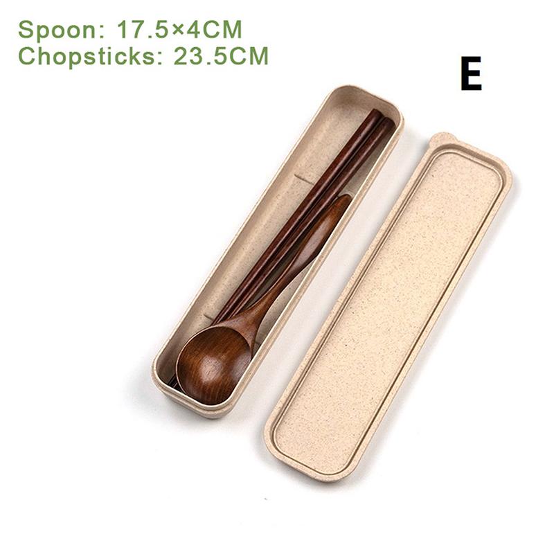 1 Set Handmade Natural Wooden Dinner Kit with Spoon Fork Chopsticks - Kitchen Accessories Storage Box