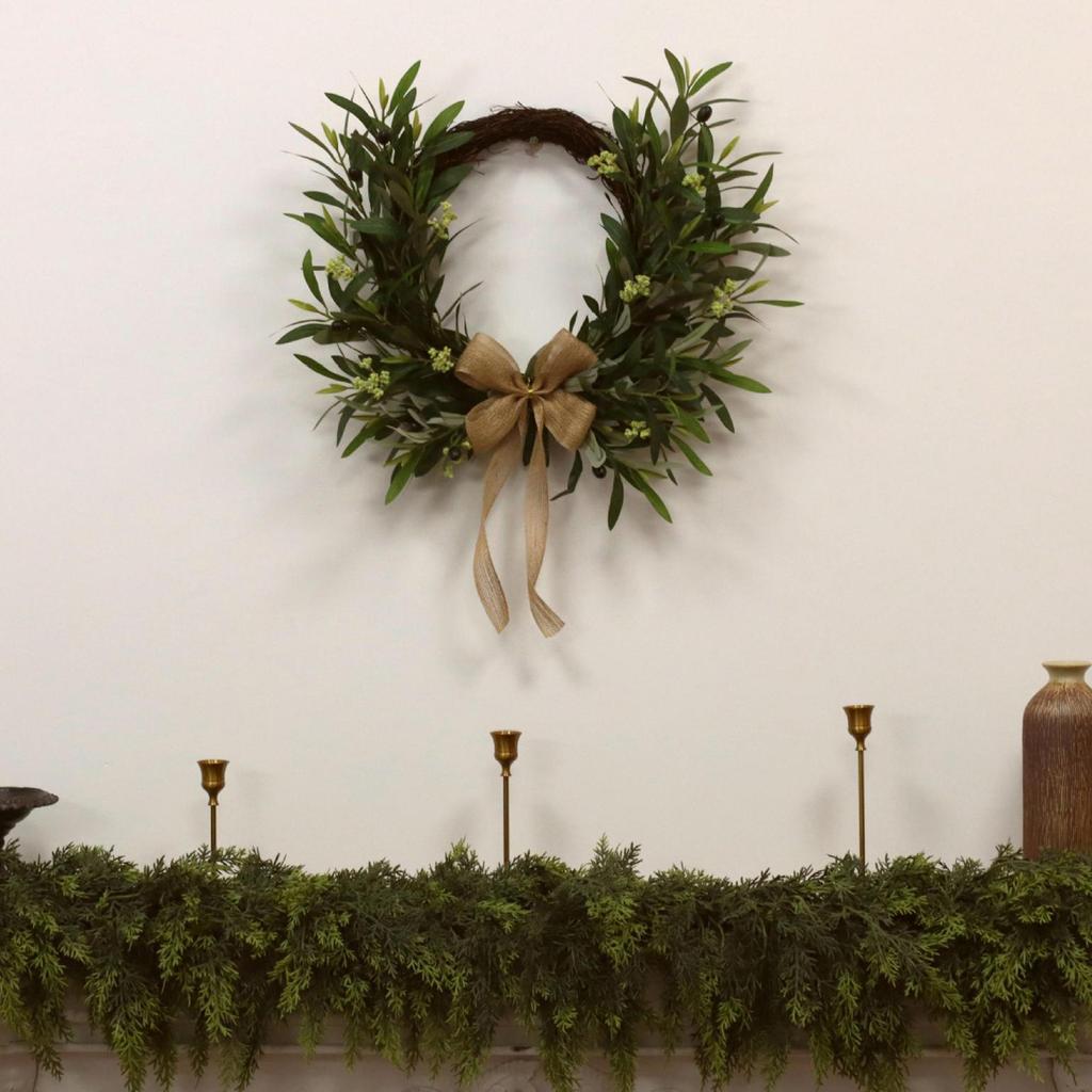 Artificial Olive Wreath 45cm Front Door Greenery Wreath with Olive Leaves Beans for Spring Home Decor