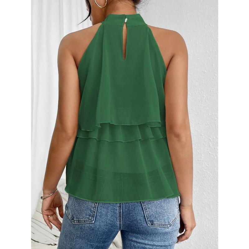 Women's Casual Summer/ Spring Printed Sleeveless Half-neck Blouse Shirt