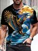Men's 3D Eagle Graphic T-Shirt - Short Sleeve,Round Neck,Polyester Blend,Vibrant Eagle  Wolf Design,Casual Streetwear for Summer