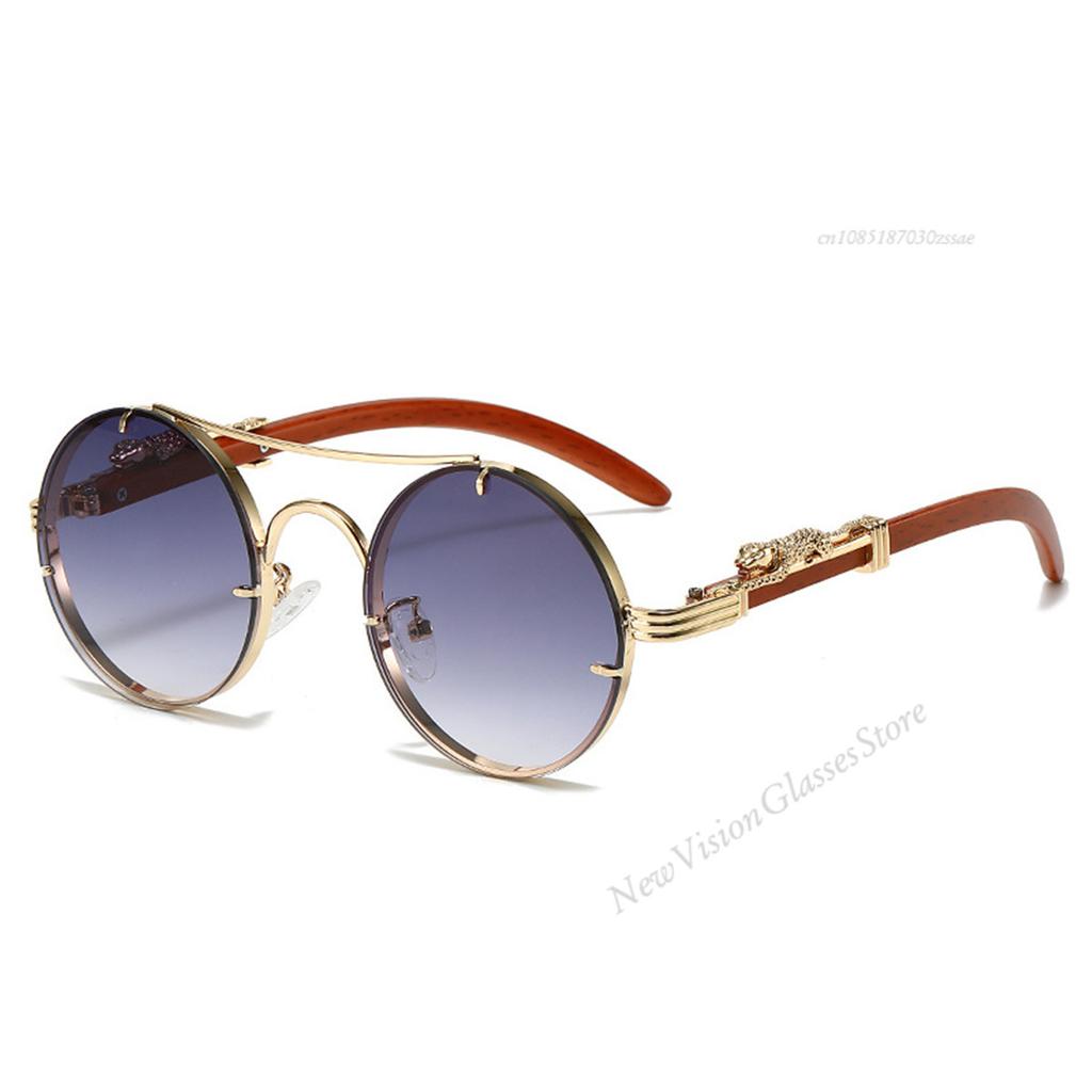 Retro Punk Round Sunglasses For Men Women Fashion Double Bridge Multi Color UV Protection Driving Travel