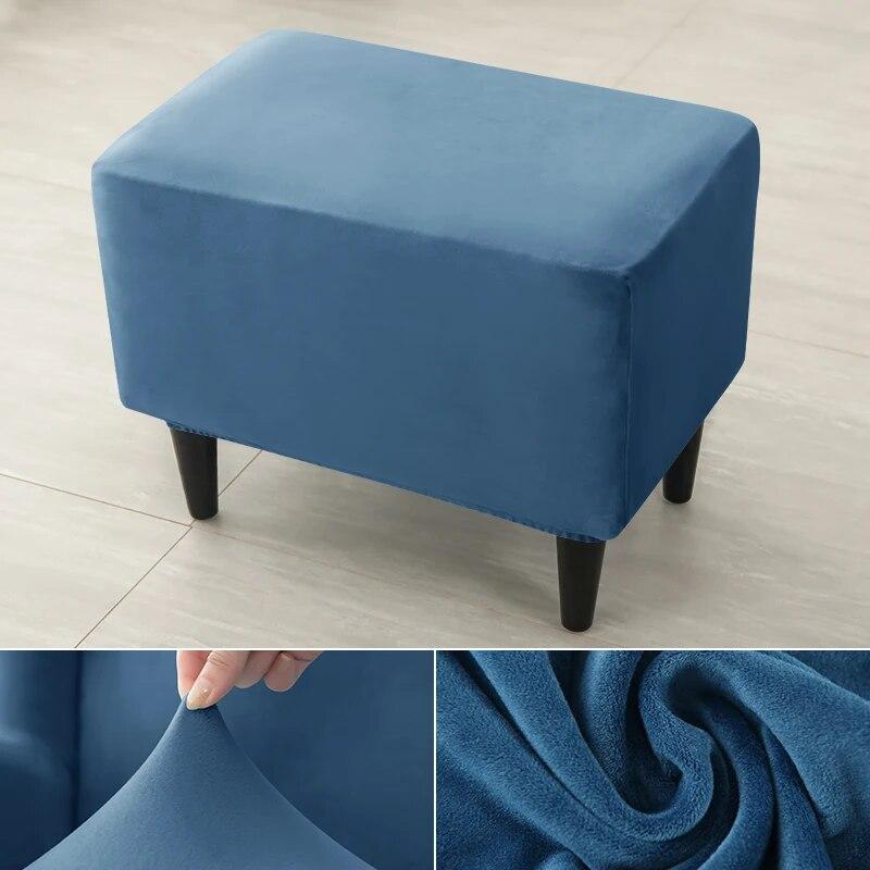 1 stk. Pufftrekk i fløyel, elastisk, rektangulært, 360° heldekkende fotskammeltrekk, stoltrekk, beskyttelse