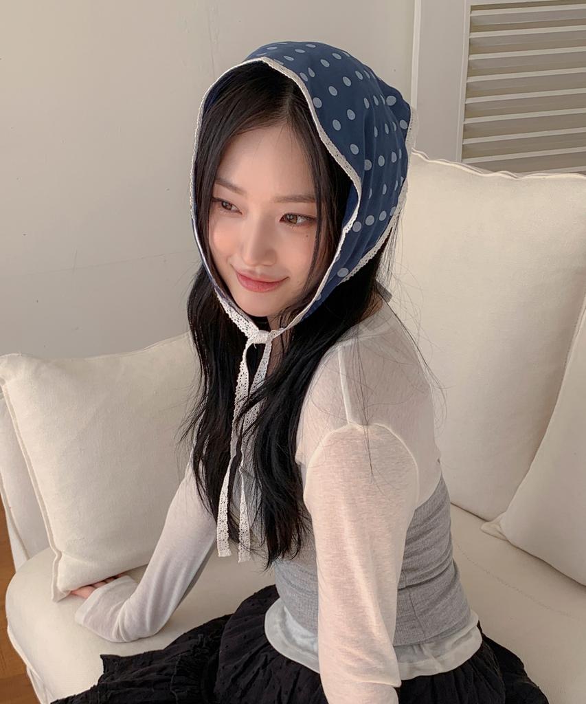 Minssio Wide Dot Lace Bonnet_Navy