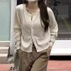 Fashion Casual Long Sleeve O-neck Knitted Cardigan Sweater Spring Autumn Loose Women Elegant Slim Fit Solid Color Top Office Thin Simple Short Coat