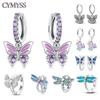 925 Sterling Silver Inlaid Zircon Butterfly Earrings Insect Element Original Design Women's Fashion Party Jewelry Gift Ear Loops
