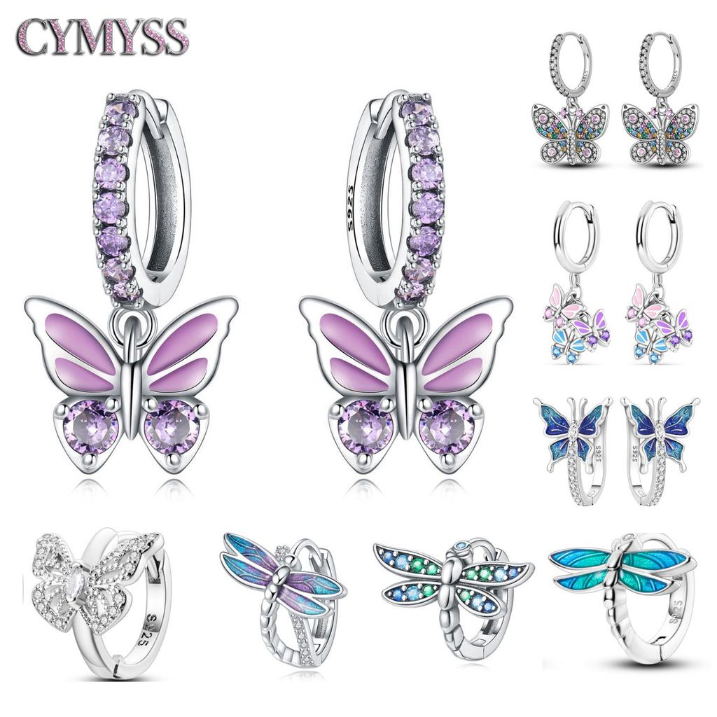925 Sterling Silver Inlaid Zircon Butterfly Earrings Insect Element Original Design Women's Fashion Party Jewelry Gift Ear Loops