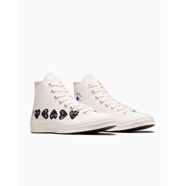 Comme Des Garçons PLAY X Converse Chuck 70 High Multi Heart - Milk Black Unisex Sneakers Cream Egret A08148C