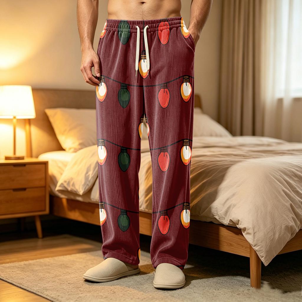 Herren Corduroy Schlafanzughose mit Aufdruck und Taschen, Lässige Schlafhose