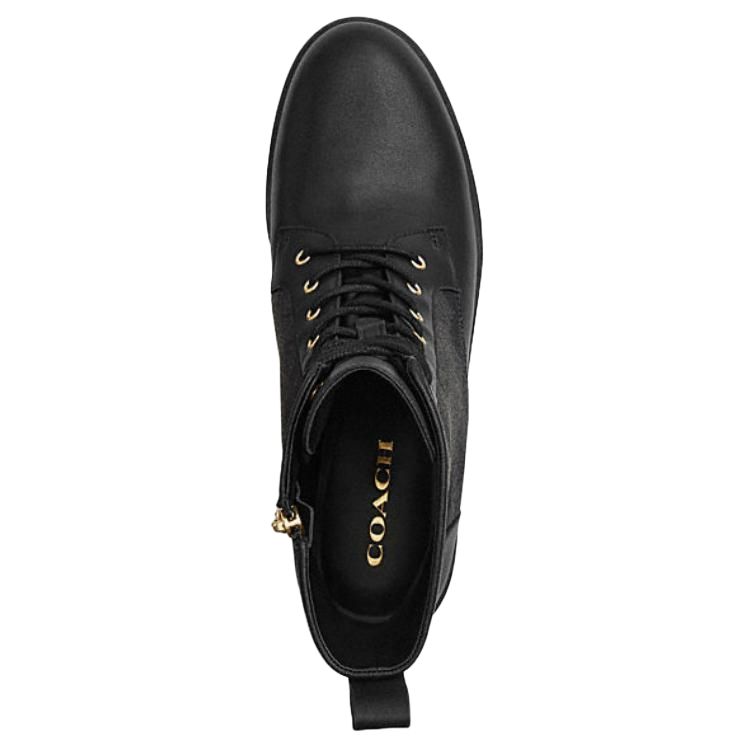 Coach Leather Printed Lace-Up Short Martin Boots Women Boots Black CX881-BKCQ