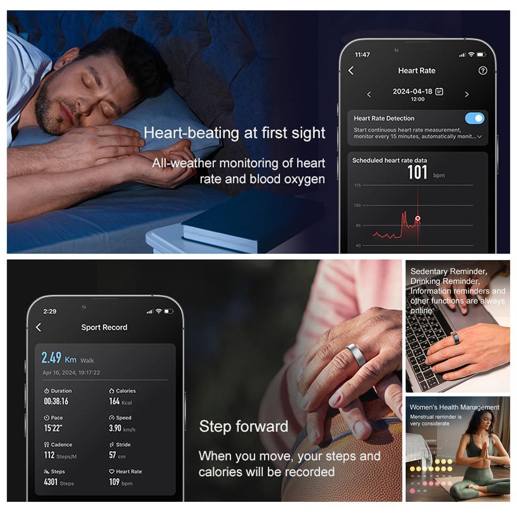 Smart Ring R10 Gesture Control Heart Rate Body Temperature Blood Oxygen Sleep Monitor 5ATM Waterproof Multi Sport Smart Ring