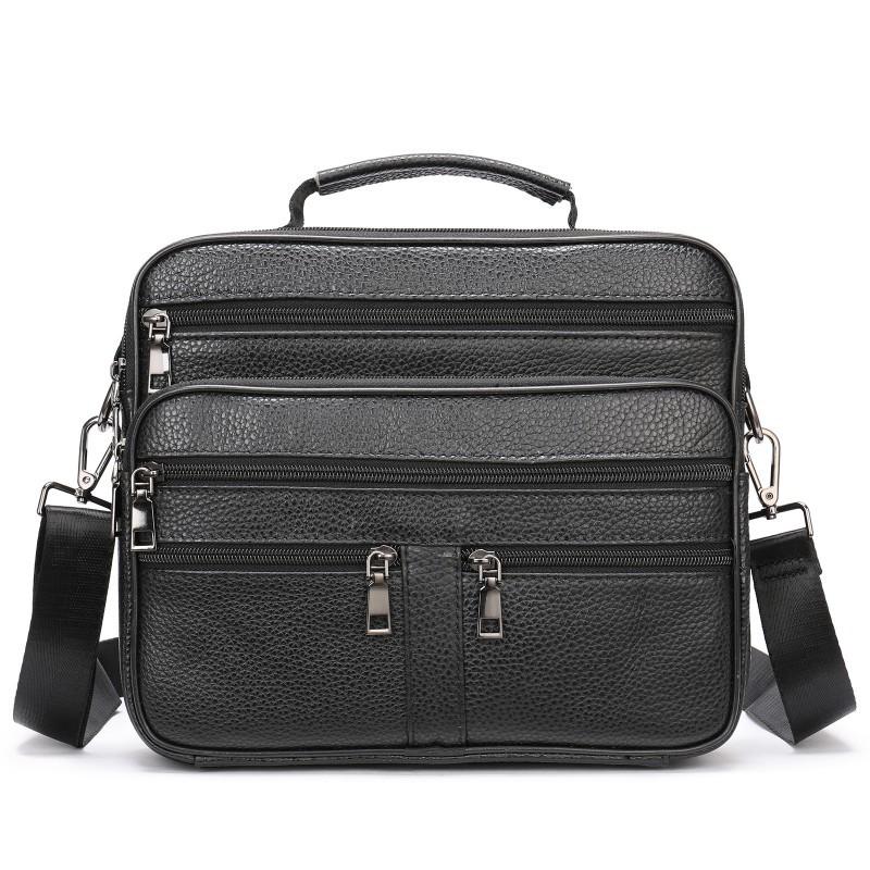 Head Layer Cowhide Men s Crossbody Bag Large Capacity Horizontal Leather Shoulder Retro Handbag Men 27x8x23cm чёрный