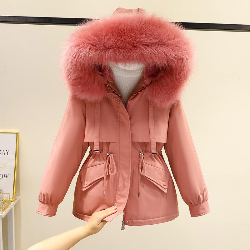 Winter Übergröße Baumwollkleidung Damen Kurz Faux Fur Parker Kleidung Taille Baumwollmantel