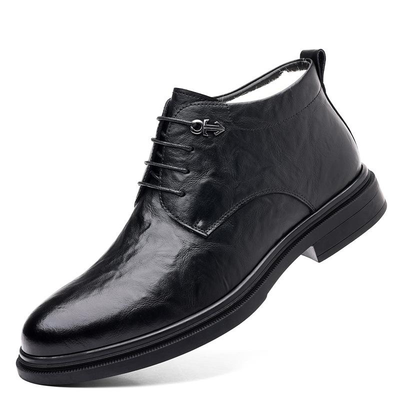 Fashion 2025 Business Formal Wool and Cotton Shoes for Men Solid Color Fashion Casual Leather Shoes Male High Top Warm Platform Shoe Man