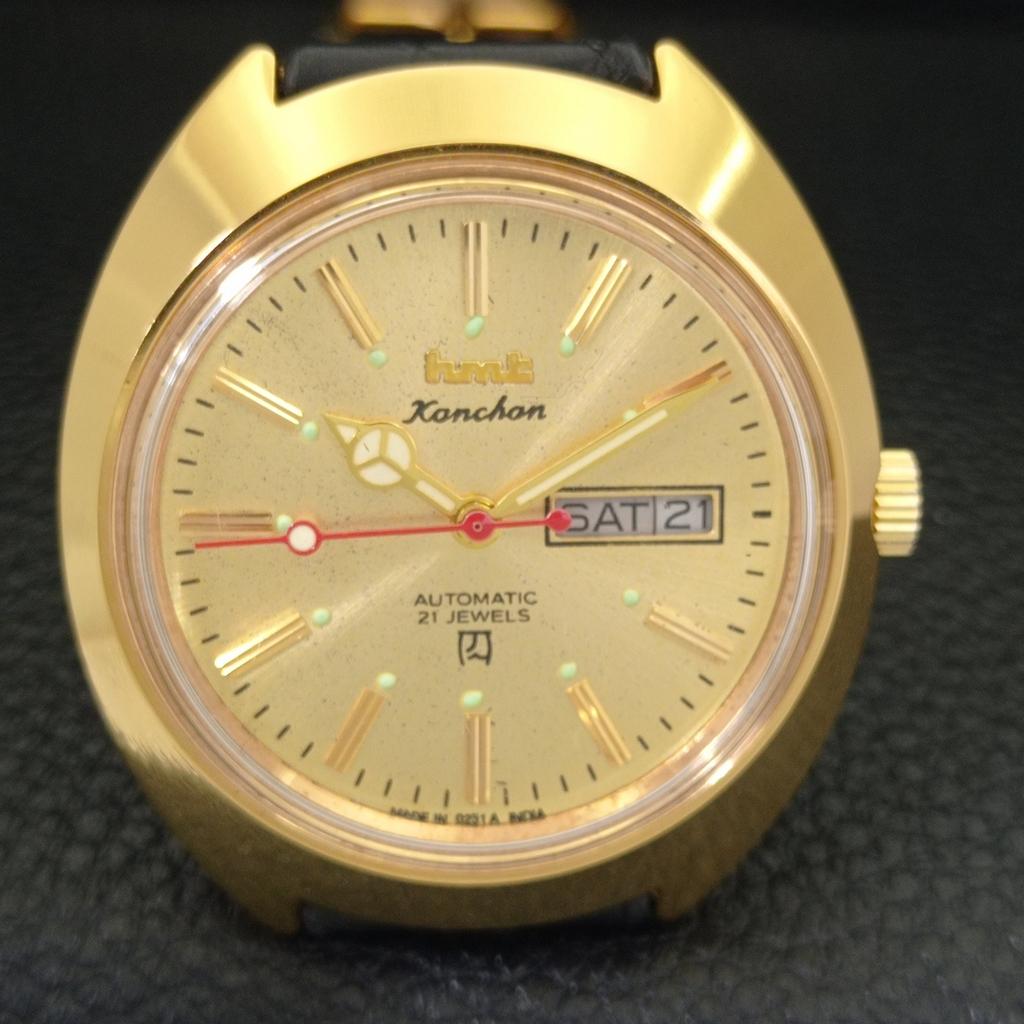 VINTAGE HMT KANCHAN 6501 AUTOMATIC INDIAN MENS GOLDEN COLOR DIAL WATCH A441013-4 HT-a441013