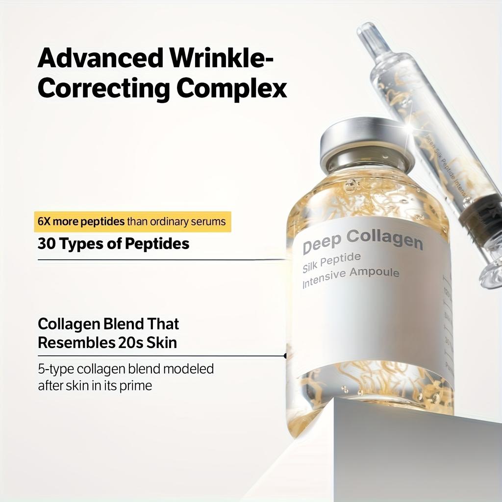 סרום אמפולה סרום פנים פפטידי המכיל קולגן, ניאצינמיד ותערובת של 30 פפטידים. הוא מעניק לחות, ממצק את העור, משפר גוון עור לא אחיד