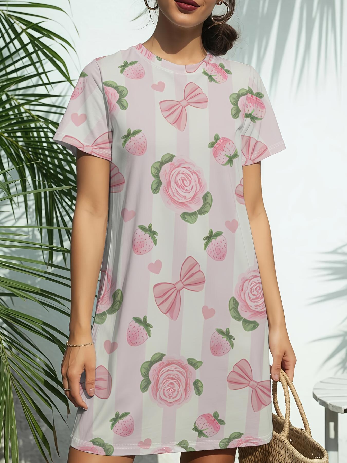 

Pink PetalsNew Women s Crew Neck Short Sleeve T-Shirt Dress. American Style Fashion Trend Digital Print. Spring ; Summer Casual Versatile - Elegant ; 2XL дубильная кора