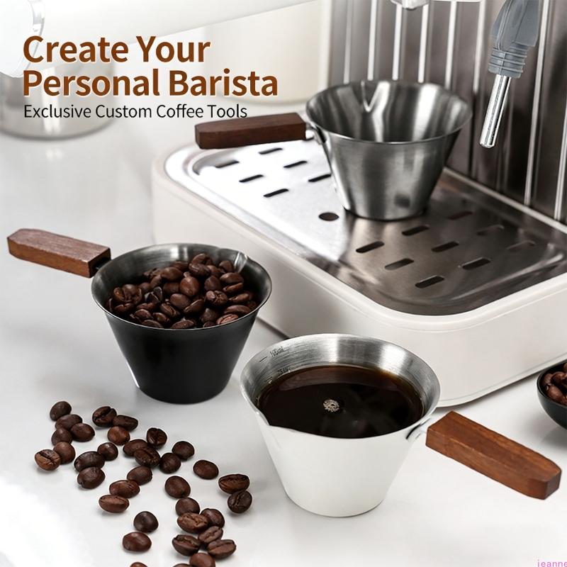 Precise Capacity Measure Tool for Coffee Durable Nonrust Steel Espressos Measuring Device Feature Elegant Wood Design