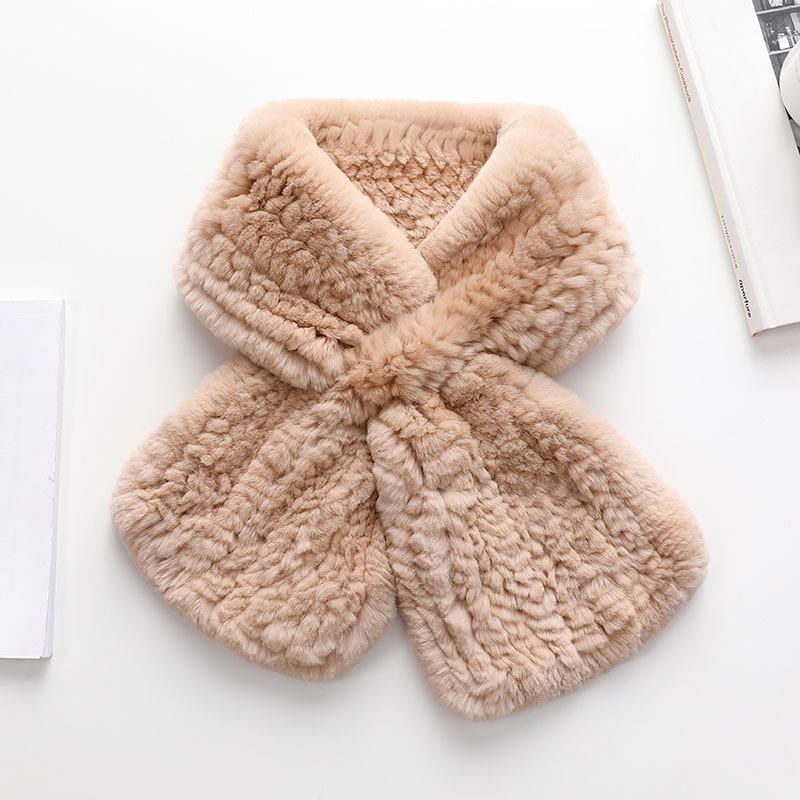 Rex Rabbit Hair Scarf Hat Two-piece Set Winter Women Middle-aged and Elderly Rex Rabbit Hair Braided Elastic Warm Thickened Hat