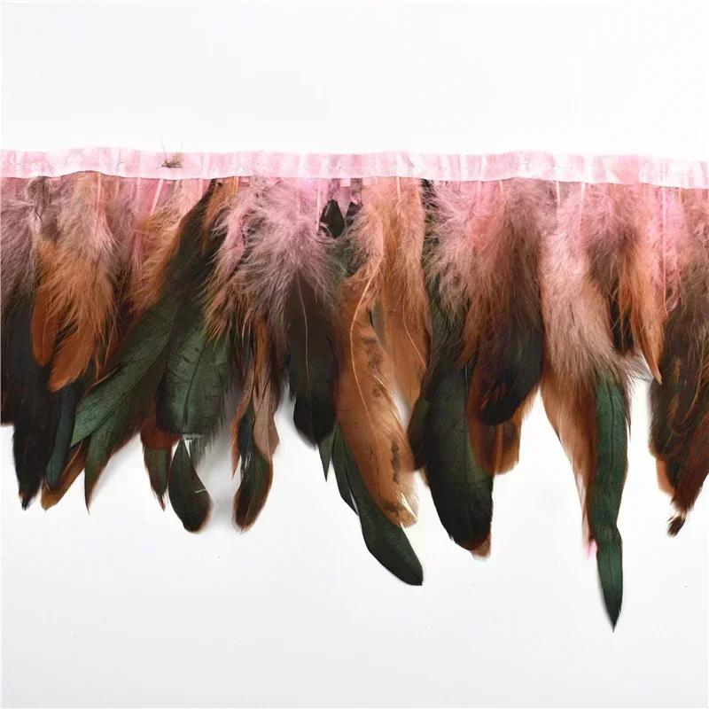 Rooster Feathers On Tape Tassel Fringe Trim Skirt with Dress Cock Chicken Pheasant Feather Ribbon Sewing Clothes DIY Decoration