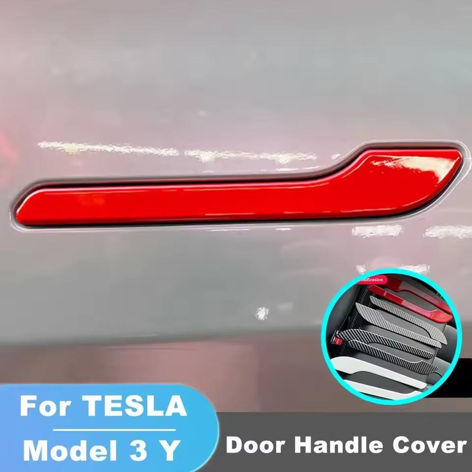 2/4PCS Carbon Fiber Car Door Handle Sticker for Tesla Model Y/3 Anti-Scratch Door Handle Protector Decorative Sticker for Tesla