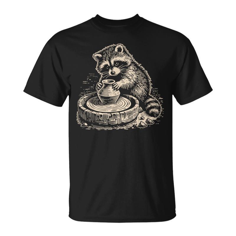 Retro Niedlicher Waschbär an der Töpferscheibe Tiere Töpfern T-Shirt
