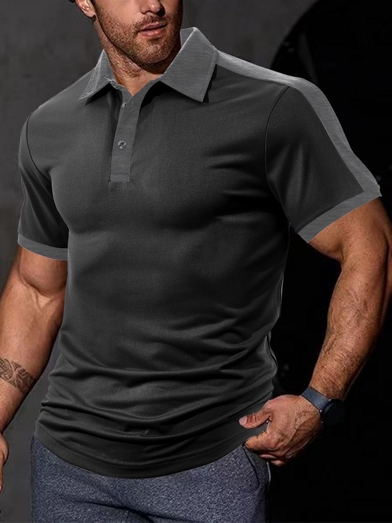 

European and American summer casual loose color matching pearl cotton small twill men s short-sleeved lapel polo shirt XXXL чорний