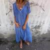 New Fashion Cotton Linen V-Neck Half Formal Dress