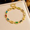 Gold Plated Rainbow Baguette CZ Link Bracelet – Luxury Colorful Gemstone Jewelry, Sparkle Gift for Women