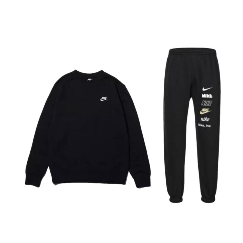 Nike Men s Club Fleece Crew Neck Sweatshirt & Graphic Fleece Joggers Tracksuit Set Black BV2667-010 DX0796-010 XL