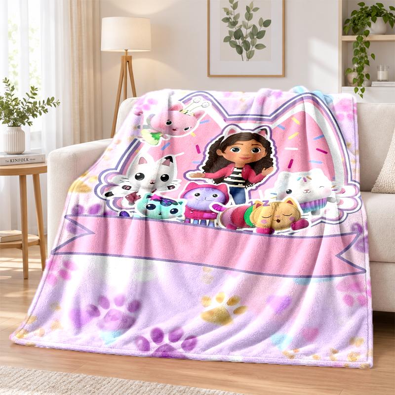 Gabby's Dollhouse Flannel Throw Blanket Soft Warm Cozy For Sofa Bed Indoor Home Bedroom Use