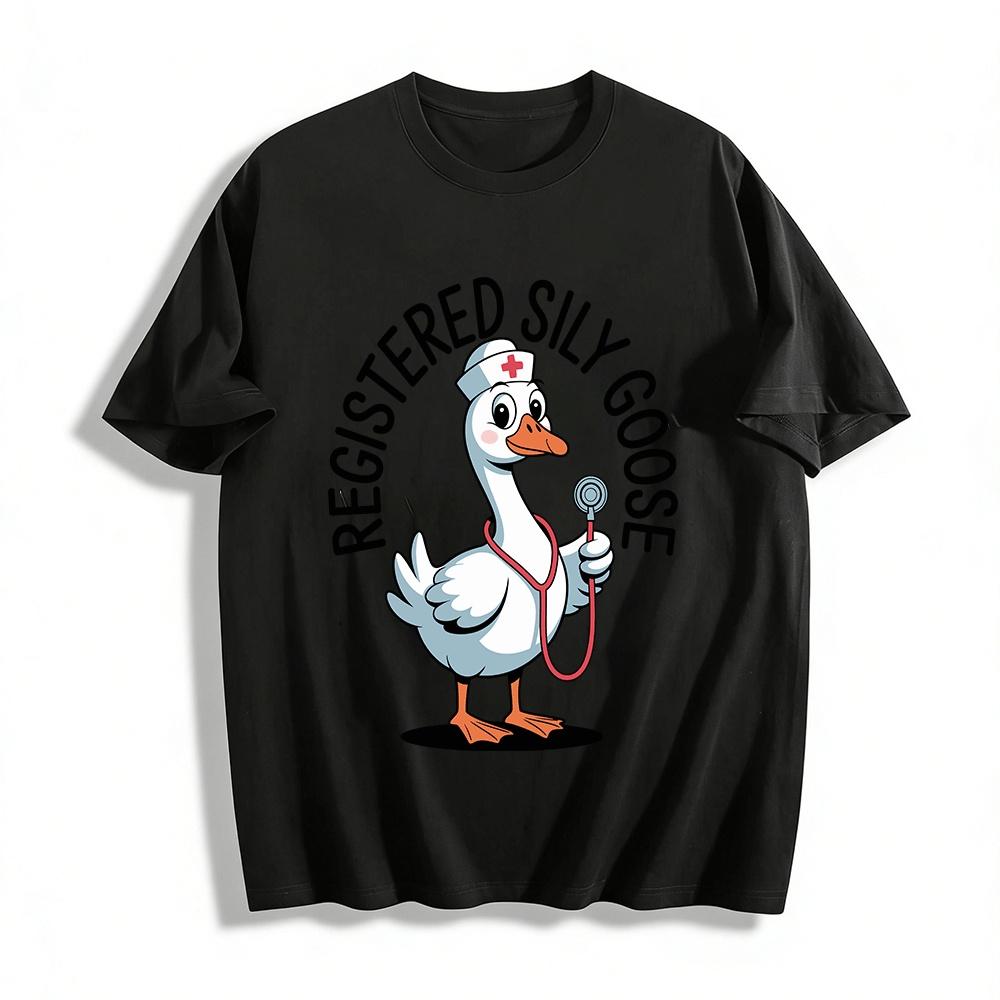 Registered Silly Goose Nurse Print Casual Unisex Short Sleeve Tee Pure cotton T-shirt XXS