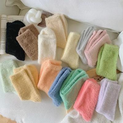 Hairy Mink Pile Medium Socks for Women 15 Colors Autumn and Winter Thickening Warm Home Sleep Floor Socks