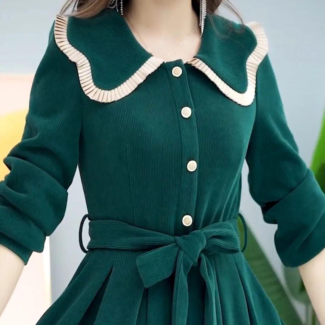 

Chic Autumn 2026 Plus Size Waist-Cinched Lace Dress L зелёный