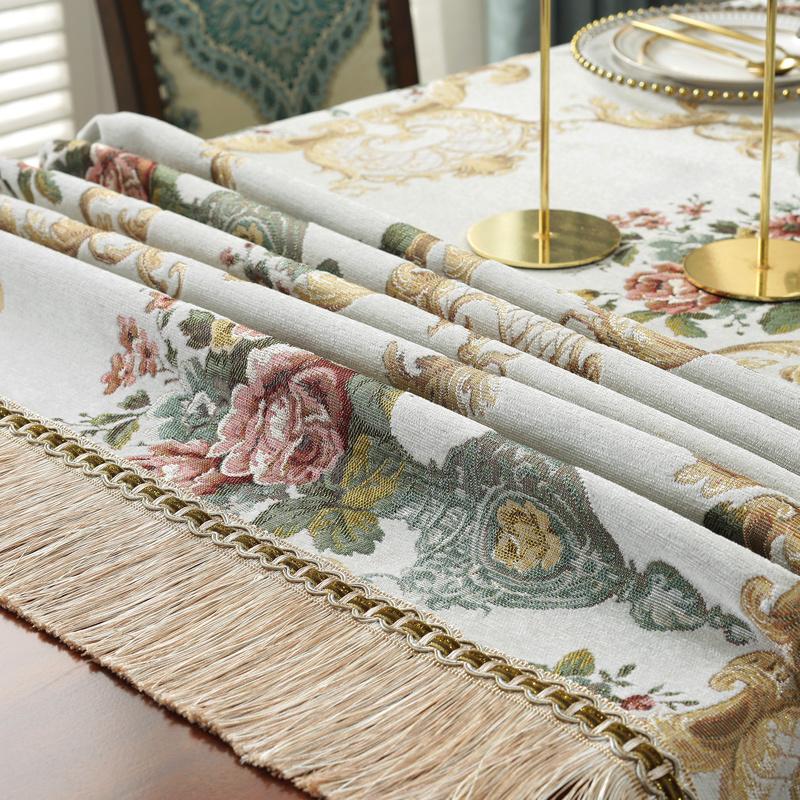 Chenille Fabric Tablecloth European Fabric Jacquard Round Tablecloths Retro Jacquard Thickened Square Tassel Dining Table Cloth