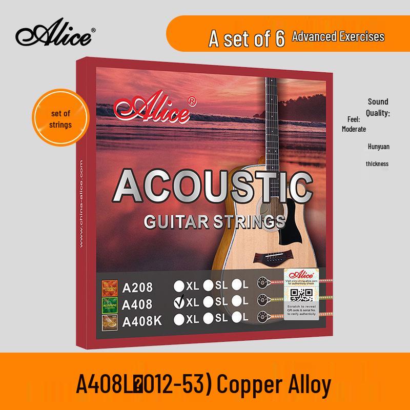 Alice Folk Guitar Strings Set: 6 Rust-Proof Steel Core Strings for Acoustic Guitars