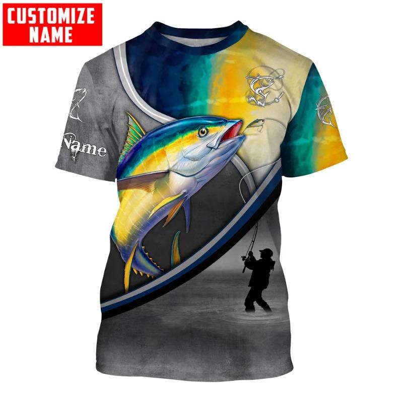 Tuna fishing Saltwater Fish ocean blue Customize name 3D Printed Mens t shirt Cool Summer style Unisex Casual T-shirt TX271