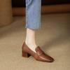 Fashion New Leather Women Fashion Pumps Square Toe Thick Heel Mary Jean Shoes Slip On Elegant Temperament Daily Shoes Handmade