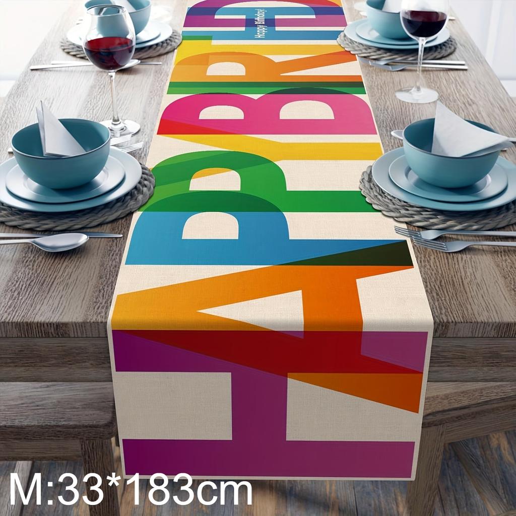 1pc Happy Birthday Table Runner, Colorful Kitchen Dining Decoration for Indoor Outdoor Home Party Desktop, Festive Table Setting