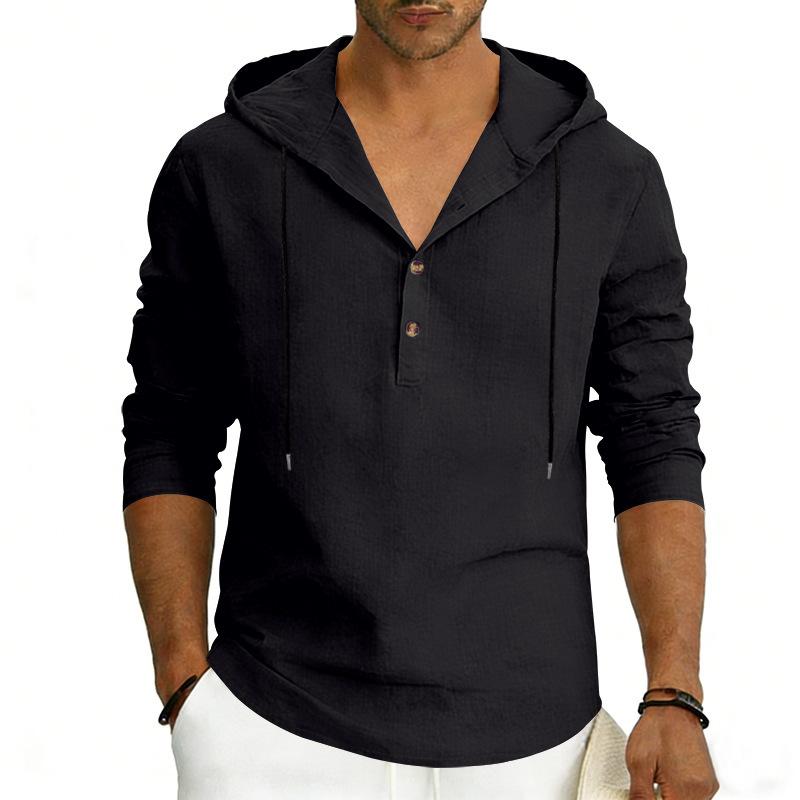 Men S Casual Hooded Long Sleeve Henley Shirt Breathable Top