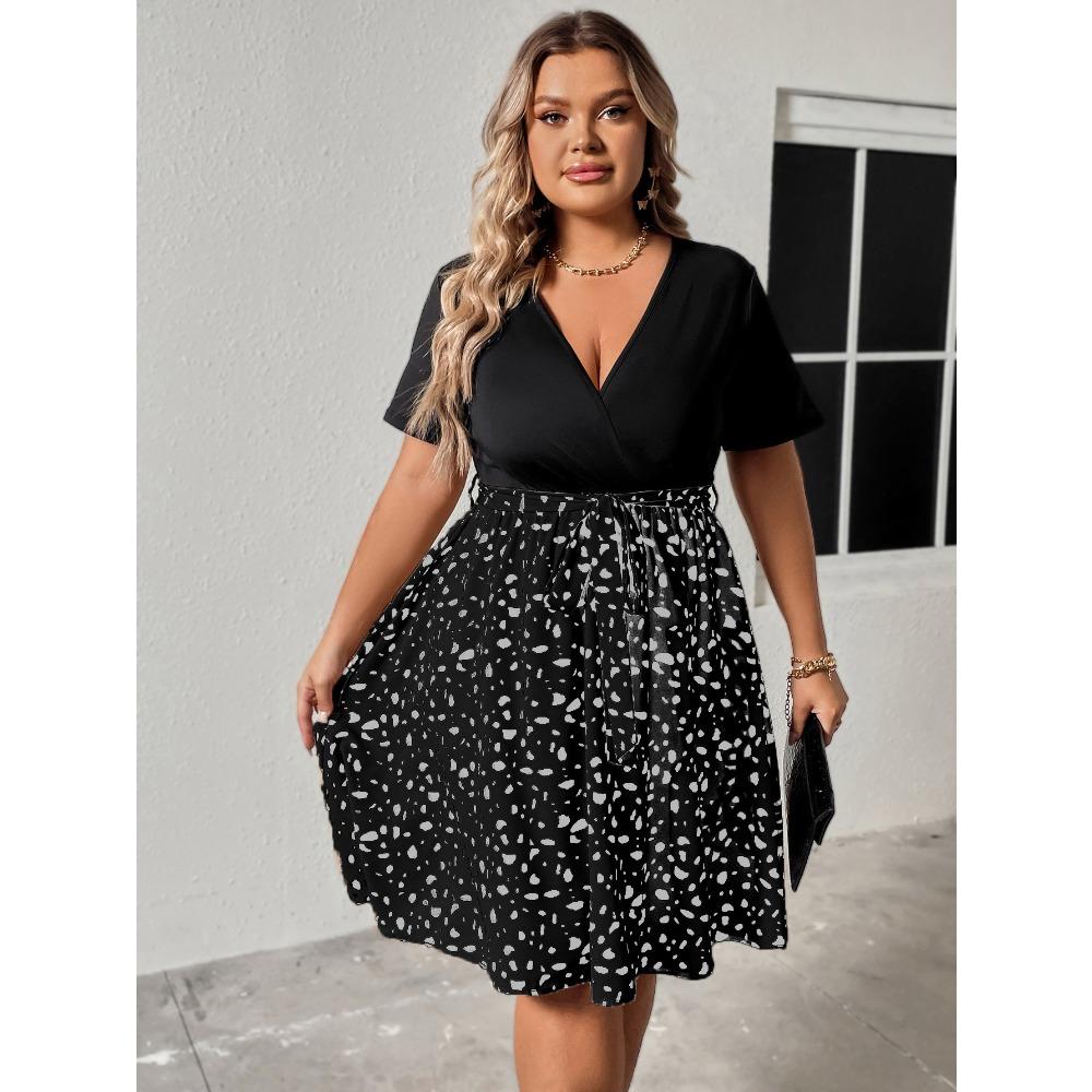 strapless open back dress Rose Plus Size Abstract Floral Print Pleated Loose Dress Rose / 4X / 100%Polyester