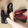 Mom shoes soft sole women's spring and autumn single shoes women's shoes 2025 new middle-aged and elderly middle-heeled wedge heel soft leather shoes
