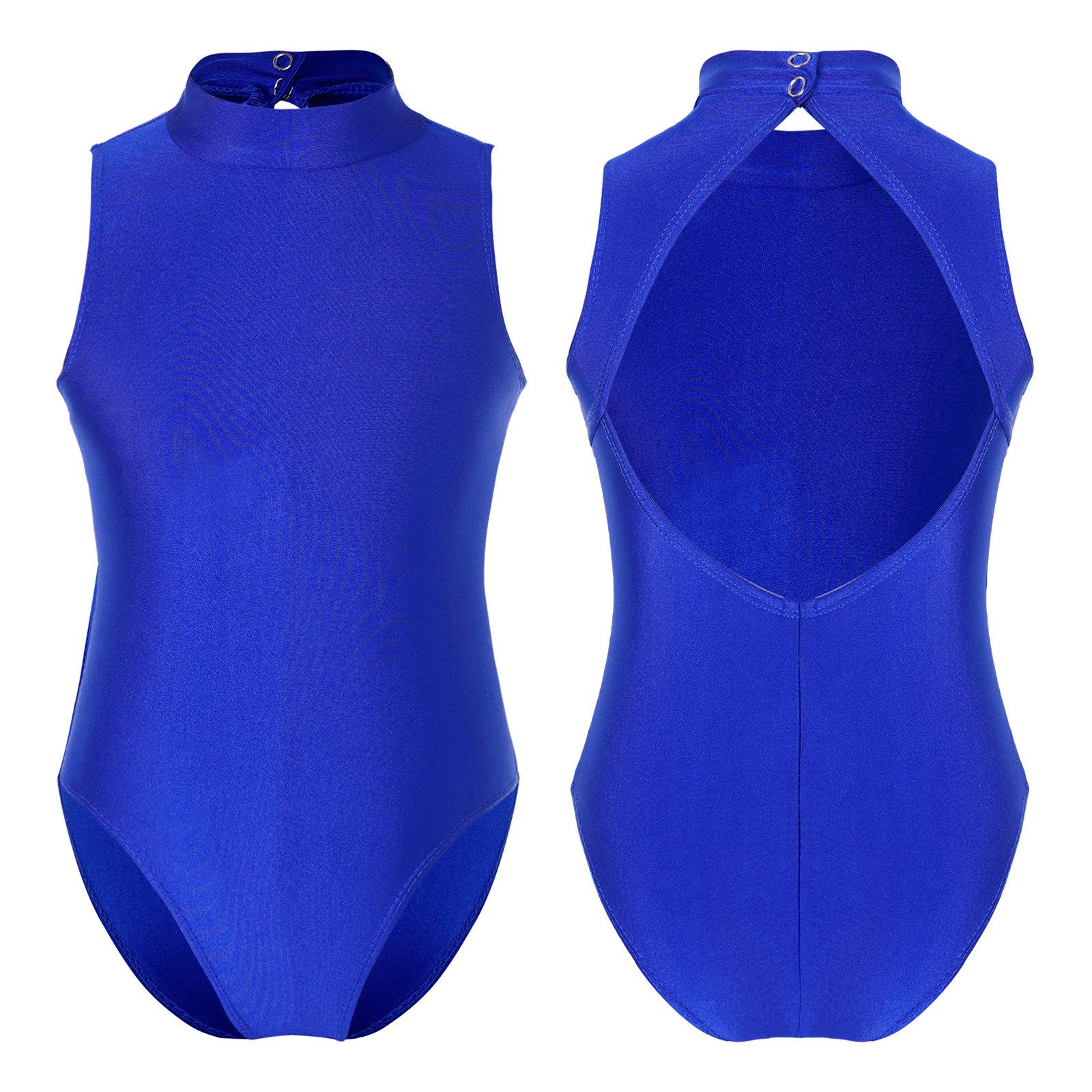 

Детский комбинезон для девочек из полиэстера без рукавов с вырезом на спине для балета, гимнастики, гимнастического трико с высоким вырезом, эластичная танцевальная одежда 5-6 Years синий